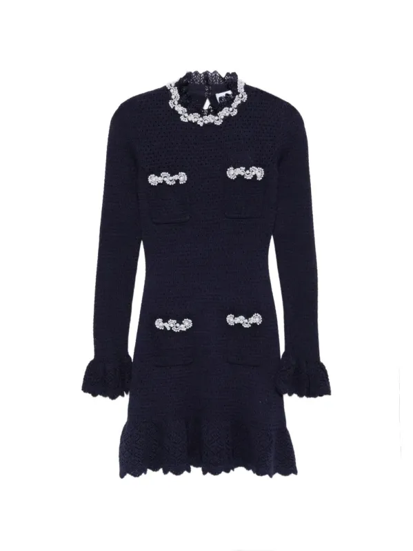 PEARL TRIM KNIT MINI DRESS made by Self-Portrait