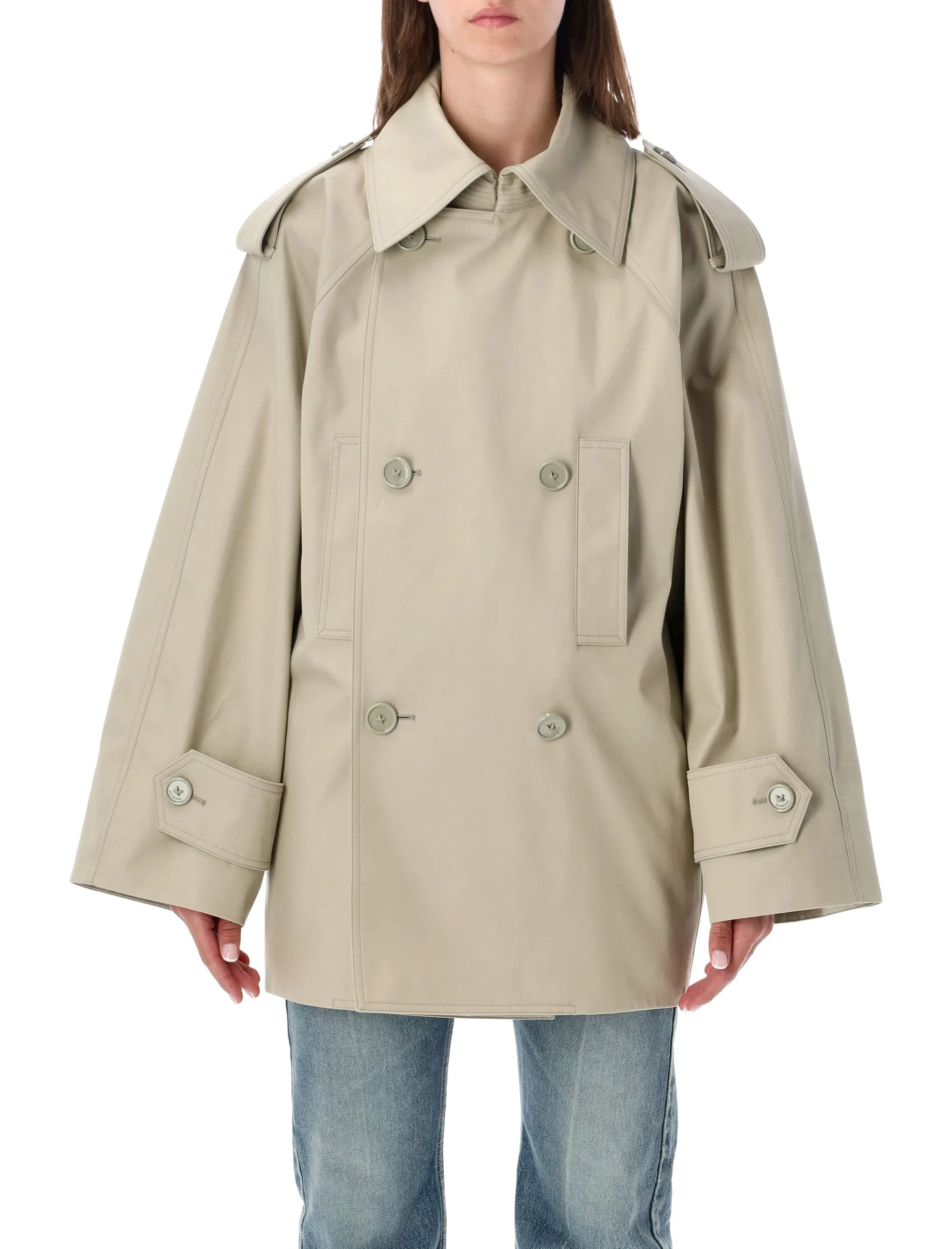 LIGHT BEIGE DOUBLE-BREASTED TRENCH COAT sold by Lord & Taylor