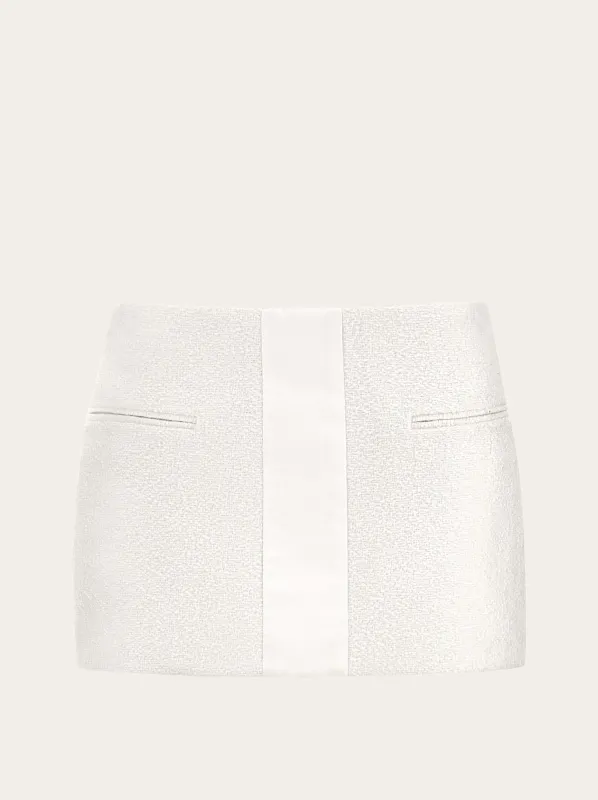 Salvatore Ferragamo Contrasting Panel Low Rise Mini Skirt — White made by Salvatore Ferragamo