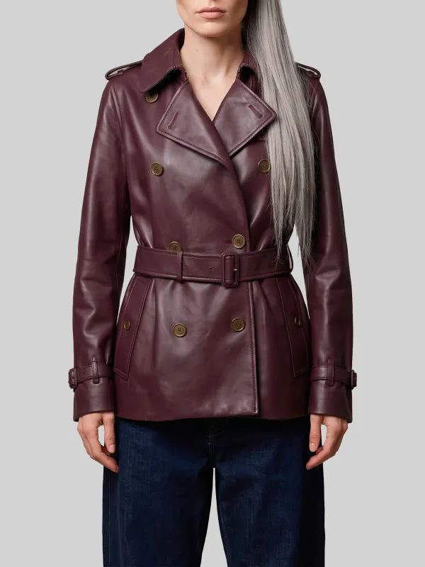Short Kensington leather trench coat made by Burberry