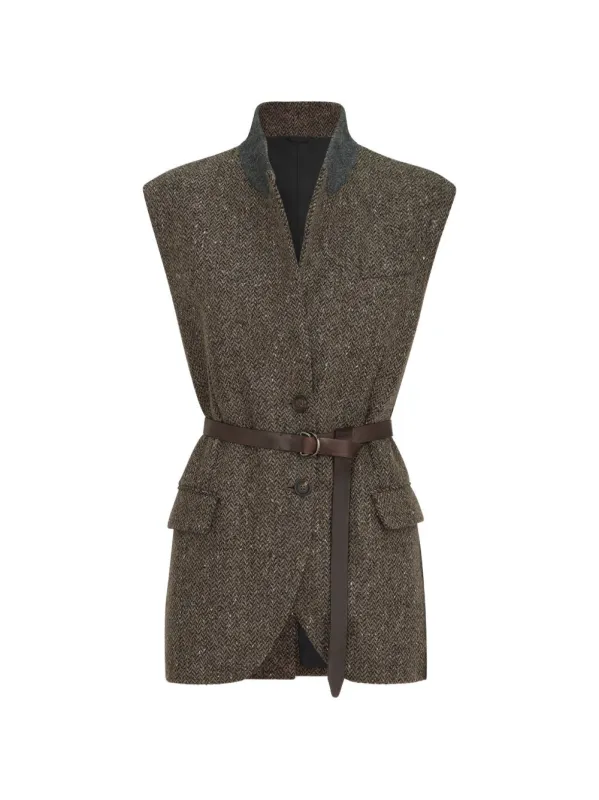 SEQUIN-EMBELLISHED BELTED GILET made by Brunello Cucinelli