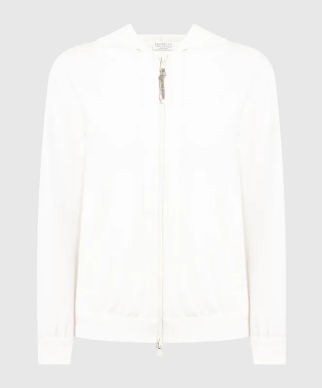 BRUNELLO CUCINELLI WOMEN'S OFF WHITE ZIP HOODIE made by Brunello Cucinelli