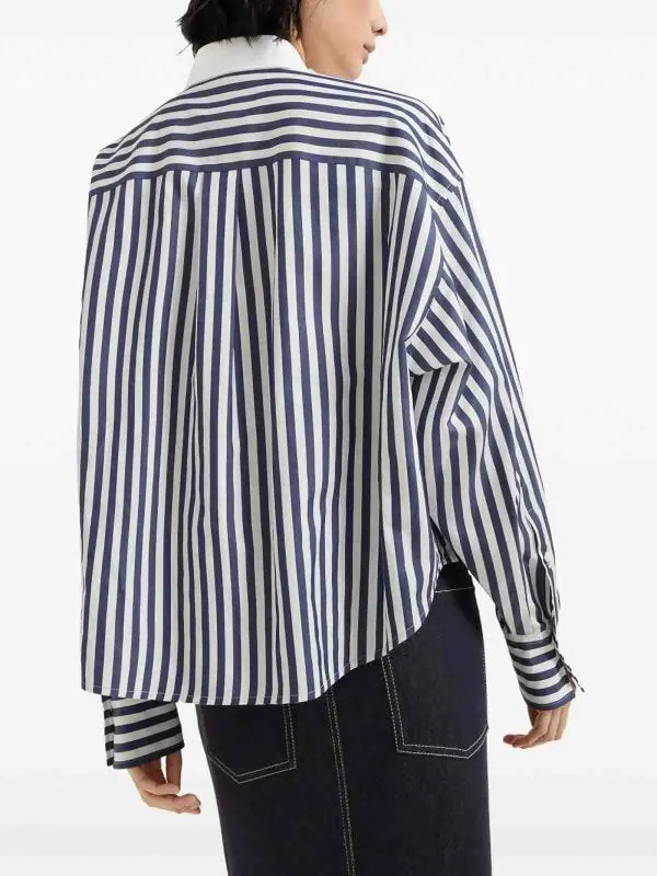 BRUNELLO CUCINELLI WOMEN'S BLUE STRIPED COTTON SILK SHIRT made by Brunello Cucinelli