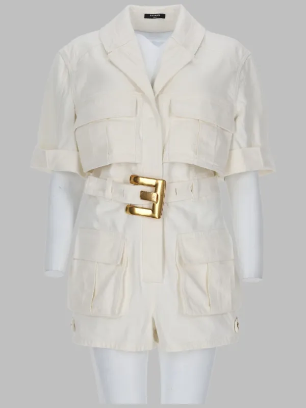 JUMPSUIT CON CINTURA IN DENIM made by Balmain