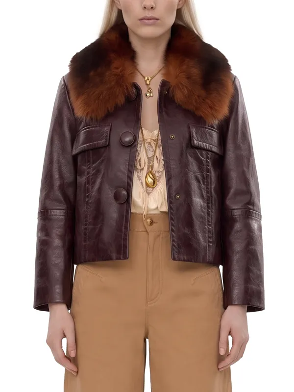 GIACCA CORTA IN PELLE CON COLLETTO IN SHEARLING RIMOVIBILE made by Chloe