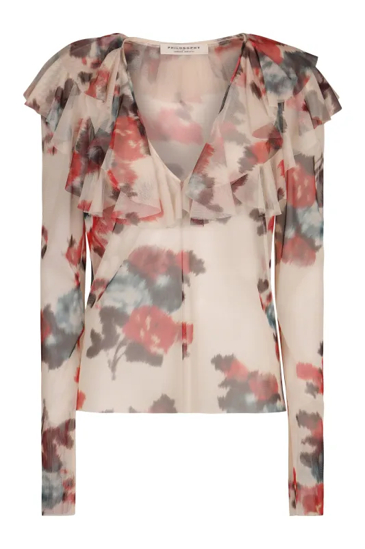 PRINTED FRILL BLOUSE made by Philosophy di Lorenzo Serafini