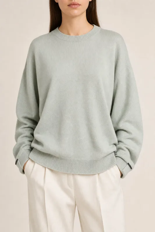 BRUNELLO CUCINELLI WOMEN'S LIGHT GREEN CASHMERE SWEATER made by Brunello Cucinelli