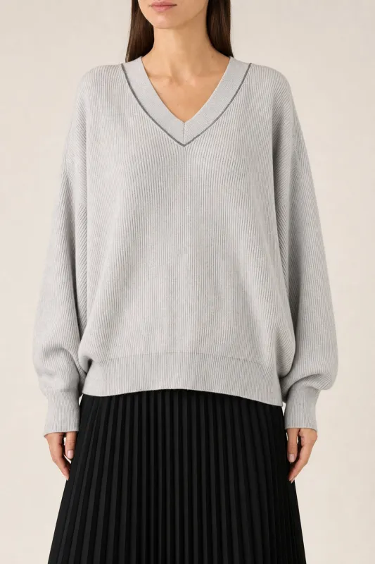 BRUNELLO CUCINELLI WOMEN'S NEBBIA COTTON V NECK SWEATER made by Brunello Cucinelli