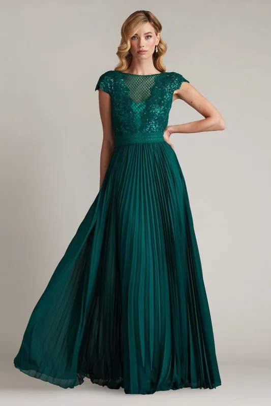 Surette Sequin Embroidered and Pleated Chiffon Gown made by Tadashi Shoji