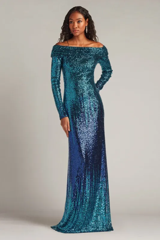 Vionne Off-Shoulder Sequin Gown made by Tadashi Shoji
