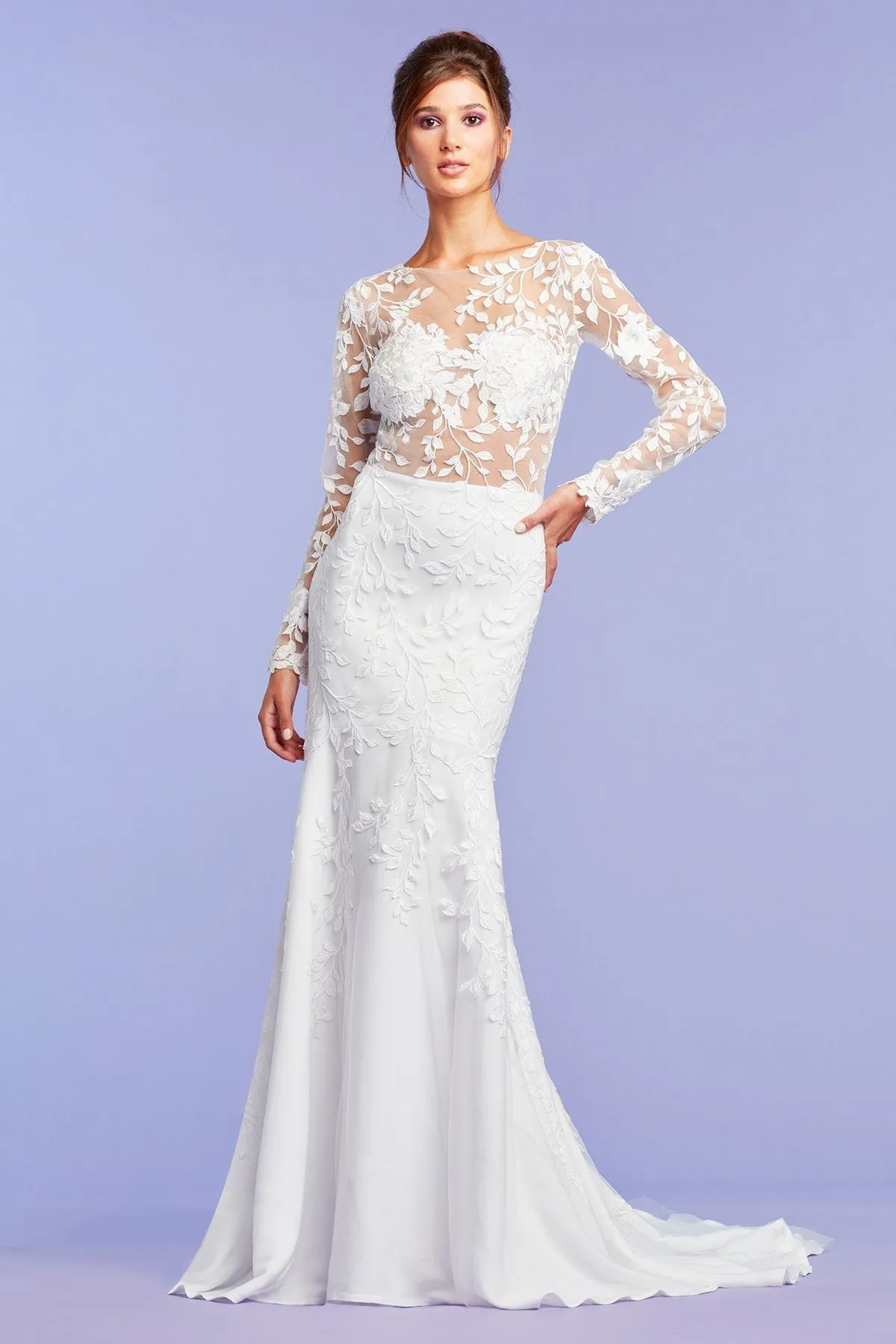 Holden Long-Sleeve Illusion Gown sold by Lord & Taylor