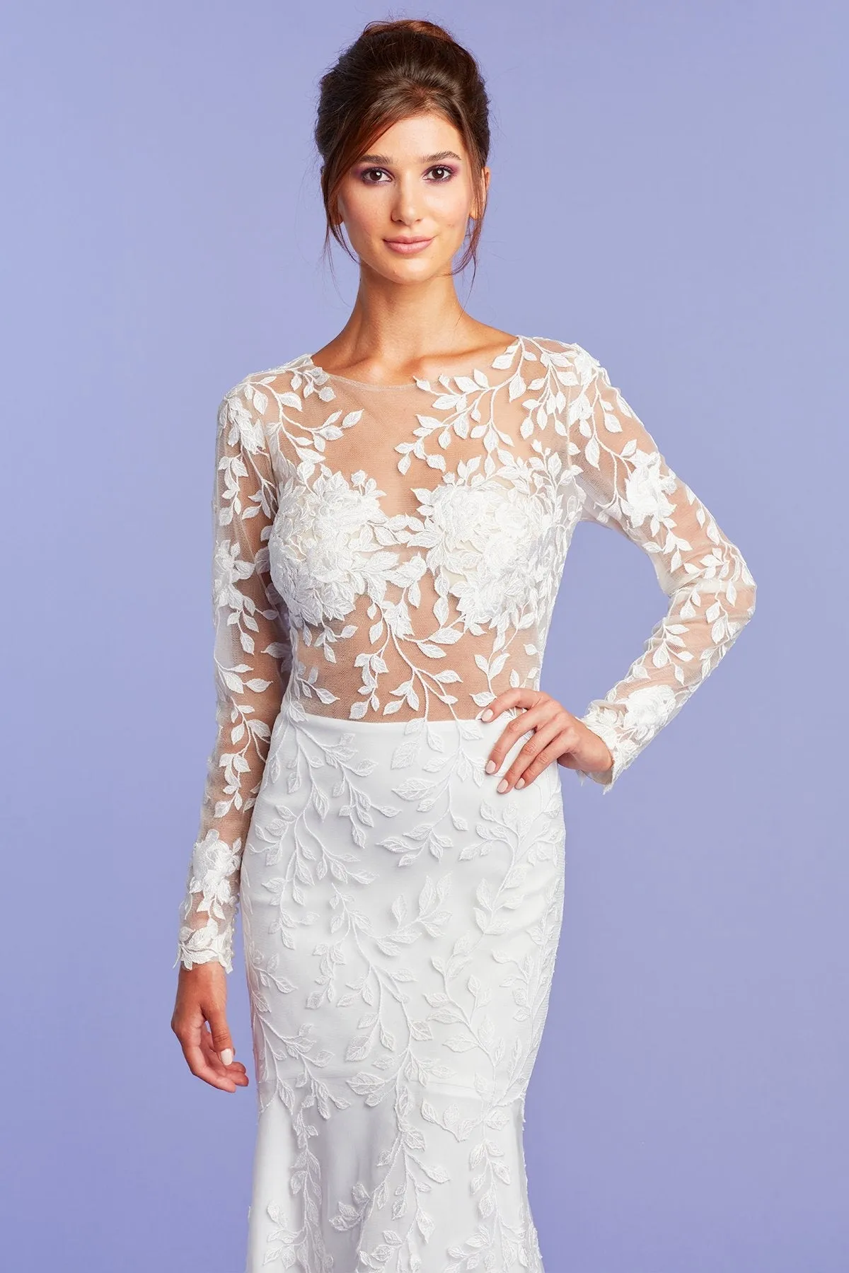 Holden Long-Sleeve Illusion Gown sold by Lord & Taylor product image thumbnail 3