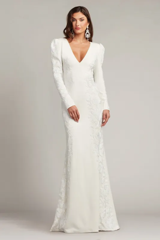 Irelina Puff Sleeve Embroidered Gown made by Tadashi Shoji