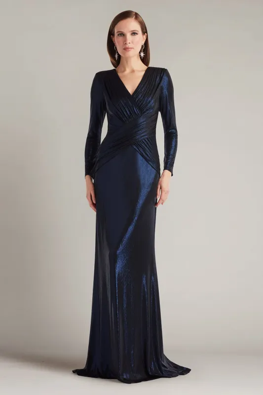 Esau Metallic Crisscross Draped Gown made by Tadashi Shoji