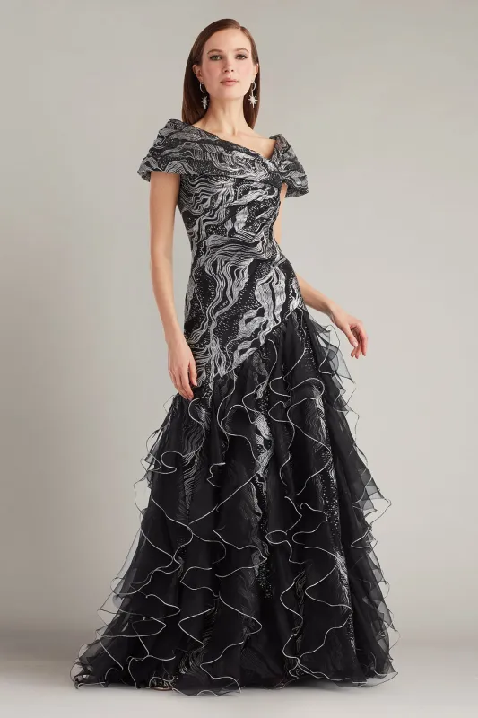 Cosmina Stardust Motif Ruffle Gown made by Tadashi Shoji