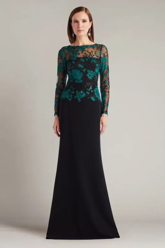 Beacon Belted Embroidered Illusion Gown made by Tadashi Shoji