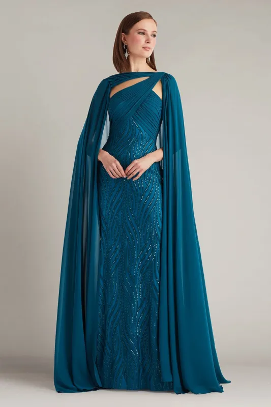 Tullett Sequin Embroidered Cape Gown made by Tadashi Shoji