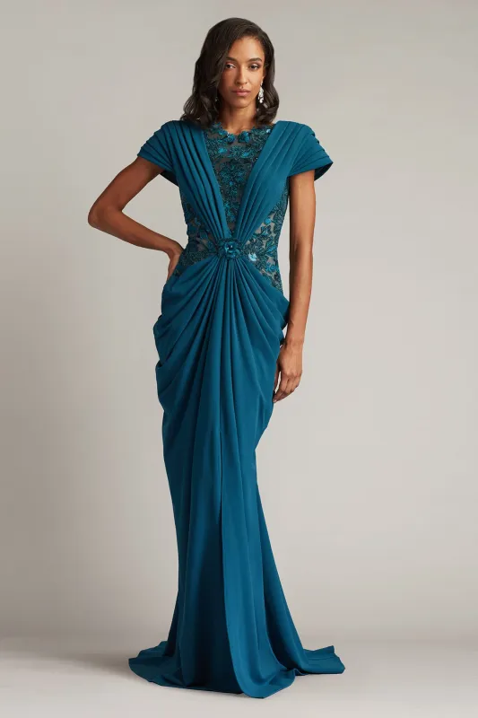 Julina Draped Overlay Embroidered Gown made by Tadashi Shoji