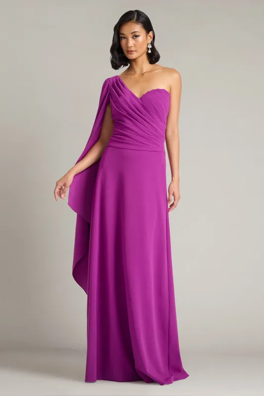 Alney Cascading Cape Sleeve Gown made by Tadashi Shoji