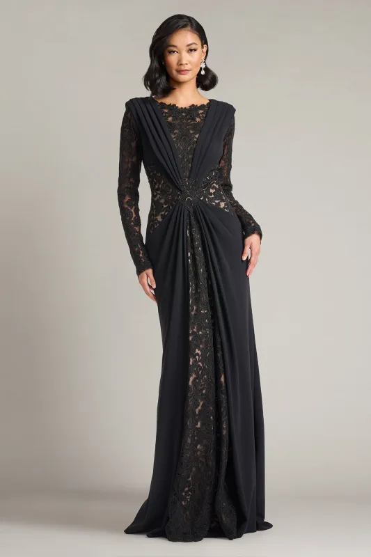 Vourie Draped Overlay Embroidered Gown made by Tadashi Shoji