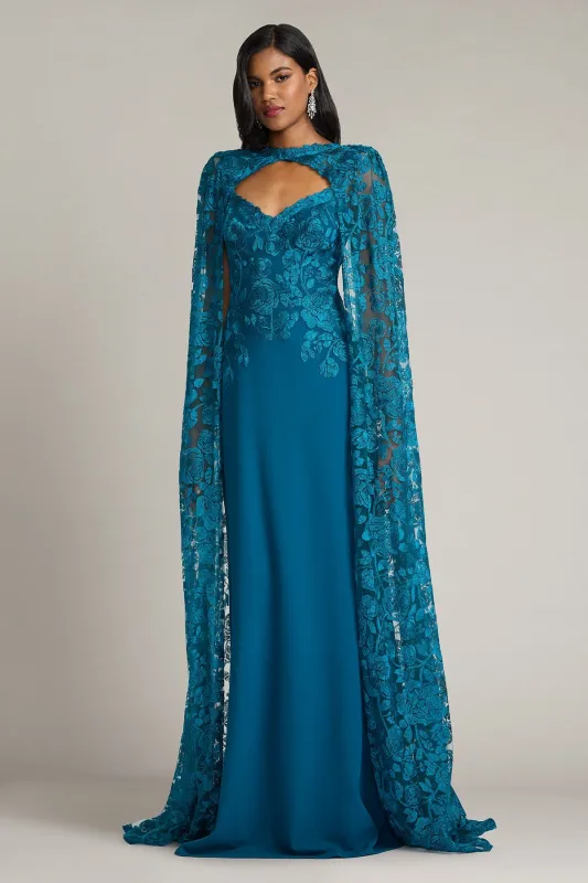 Polidore Embroidered Cape Sleeve Gown made by Tadashi Shoji