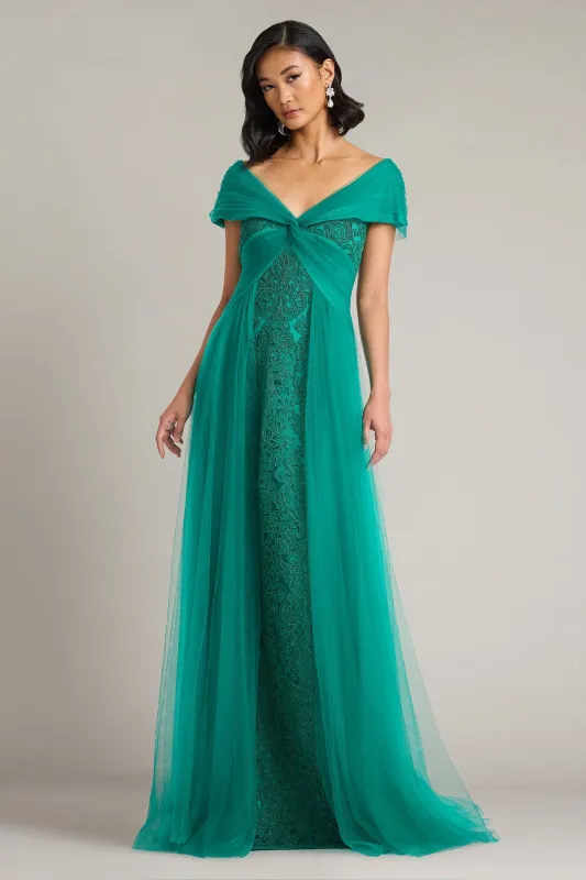 Parello Lotus Embroidered Tulle Gown made by Tadashi Shoji