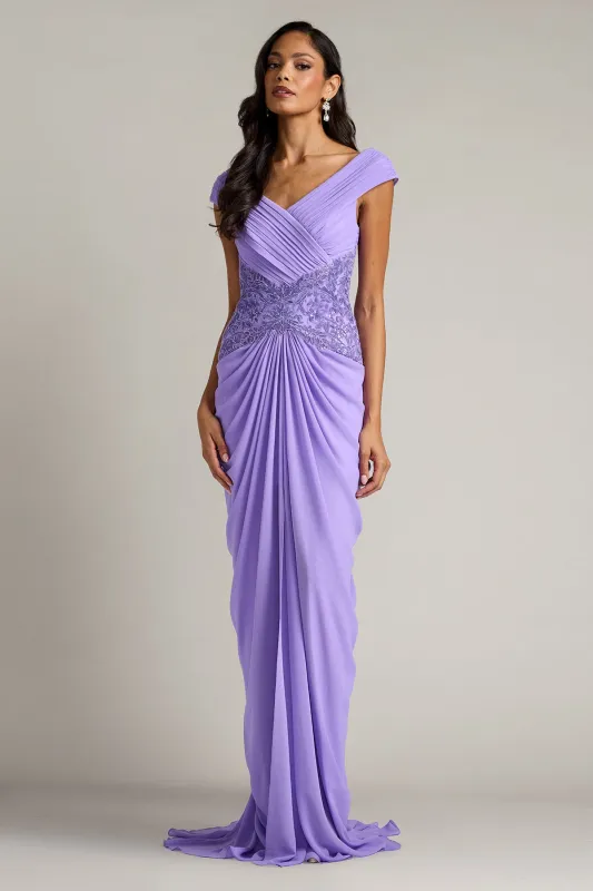 Mihaley Embroidered Waist Draped Gown made by Tadashi Shoji