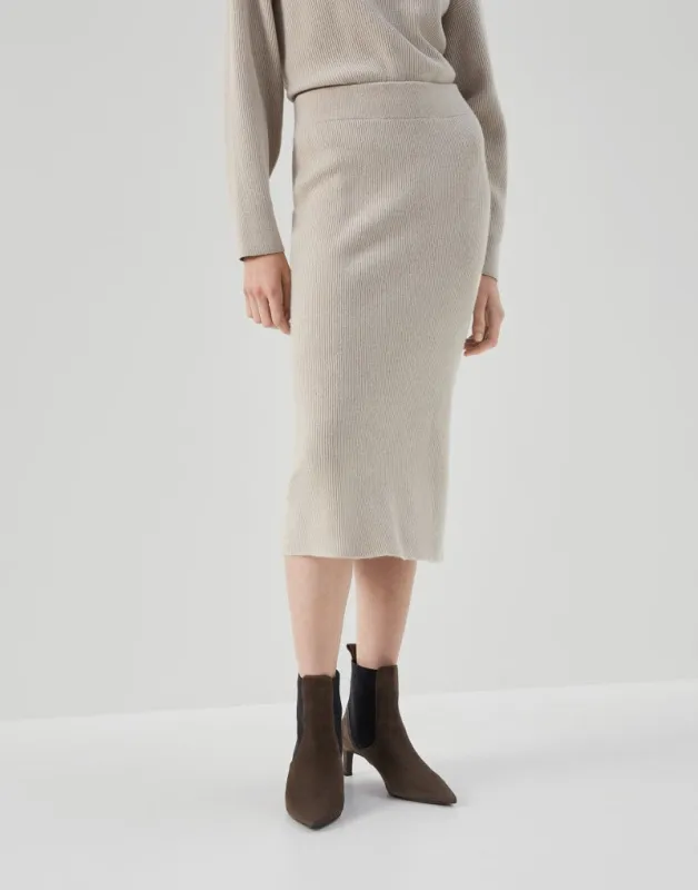 BRUNELLO CUCINELLI WOMEN'S FEATHER WOOL SILK RIBBED KNIT SKIRT made by Brunello Cucinelli