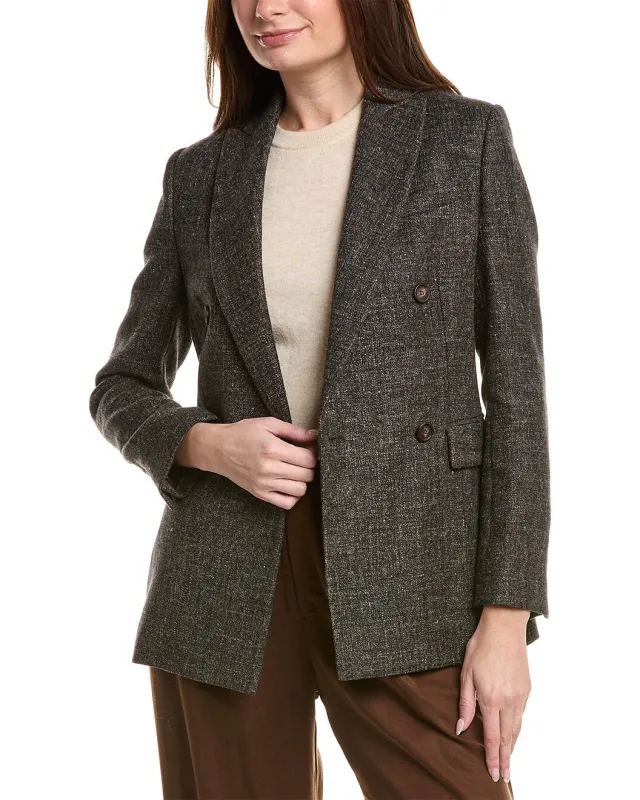 BRUNELLO CUCINELLI WOMEN'S MACRO MELANGE GREY WOOL LINEN BLEND DOUBLE JACKET made by Brunello Cucinelli