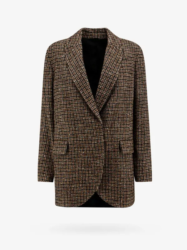 BRUNELLO CUCINELLI WOMEN'S PANAMA TOBACCO WOOL BLEND CHECKED JACKET made by Brunello Cucinelli