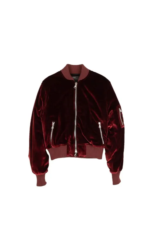 Amiri Velvet Satin Bomber Jacket- Burgundy made by AMIRI