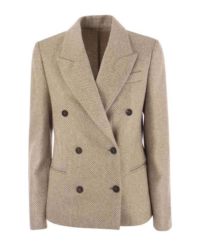 BRUNELLO CUCINELLI WOMEN'S CAMEL DOUBLE BREASTED WOOL BLEND JACKET made by Brunello Cucinelli