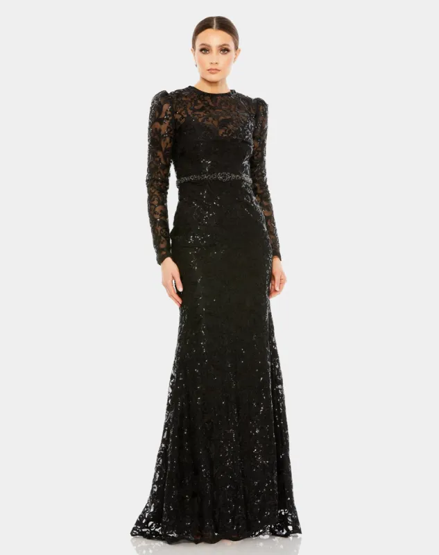 Embellished High Neck Long Sleeve Gown sold by Lord & Taylor