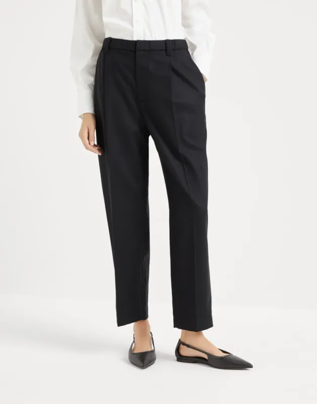 BRUNELLO CUCINELLI WOMEN'S BLACK WOOL TAPERED TROUSERS made by Brunello Cucinelli