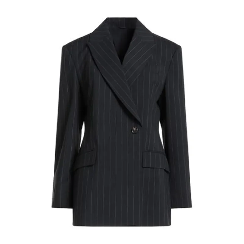 BRUNELLO CUCINELLI WOMEN'S BLACK PINSTRIPE WOOL BLEND SINGLE BUTTON JACKET made by Brunello Cucinelli