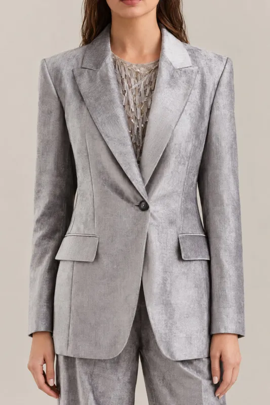 BRUNELLO CUCINELLI WOMEN'S STEEL SINGLE BUTTON VELVET BLAZER made by Brunello Cucinelli
