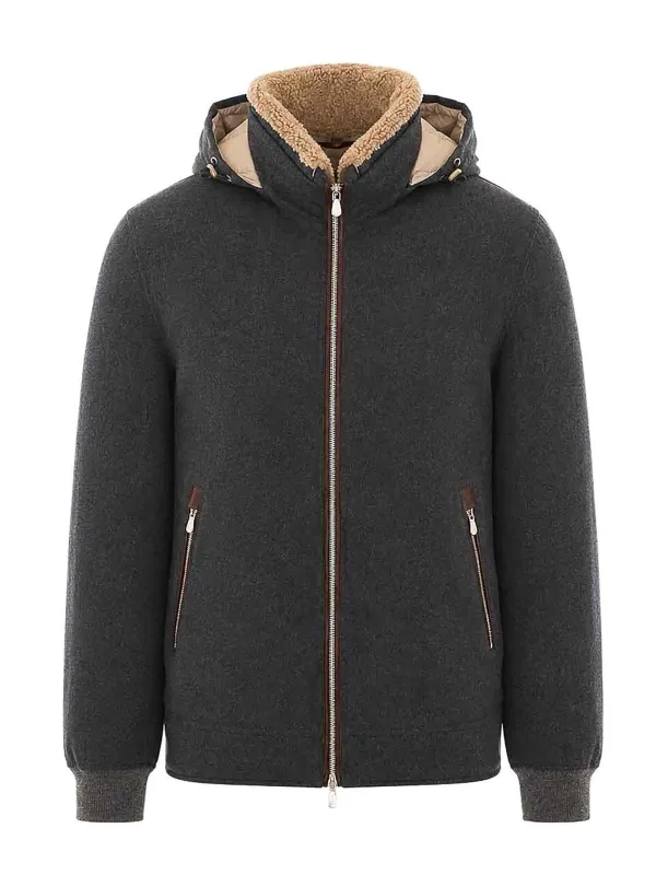 HOODED DENIM DOWN BOMBER made by Brunello Cucinelli