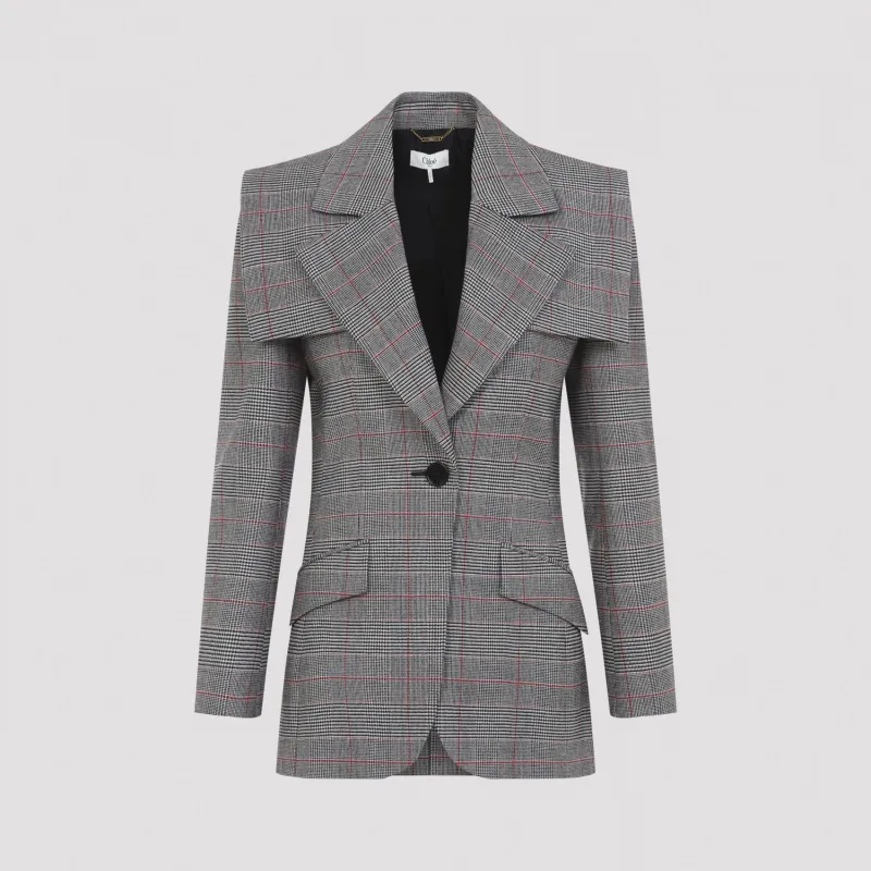CHECK-PATTERN CAPE-DETAIL BLAZER made by Chloe