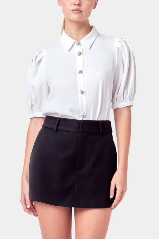 Jewel Button Puff Sleeve Top sold by Lord & Taylor