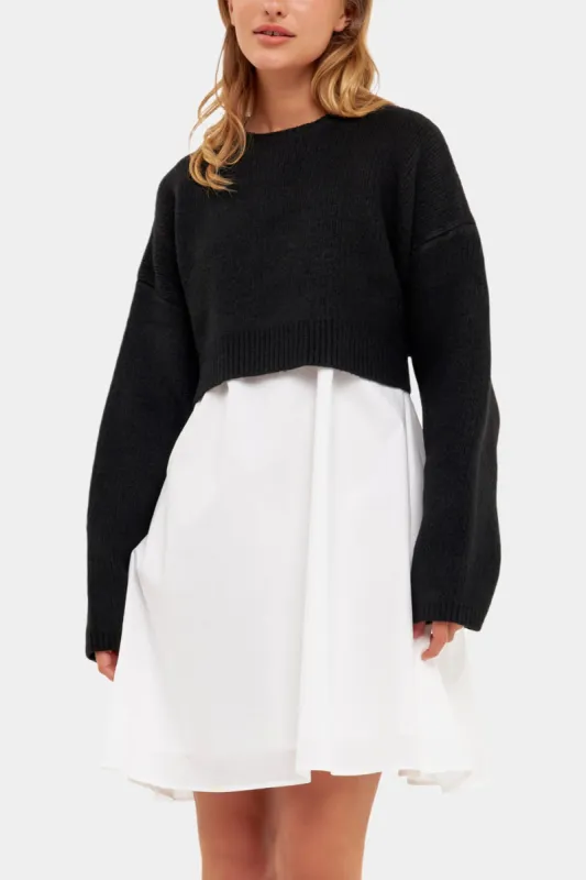 Sweater Layered Poplin Mini Dress sold by Lord & Taylor