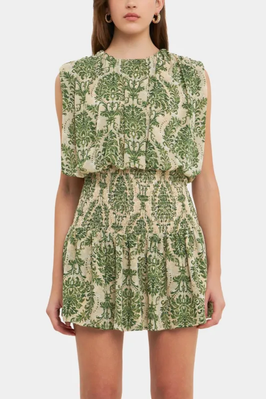 Chiffon Baroque Print Mini Dress sold by Lord & Taylor