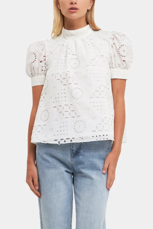 Broderie Anglaise Puff Sleeve Top sold by Lord & Taylor