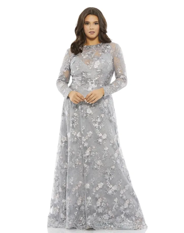 Embellished Illusion Long Sleeve A Line Gown sold by Lord & Taylor