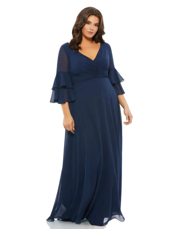 Long Sleeve V Neck Chiffon A-Line Gown sold by Lord & Taylor