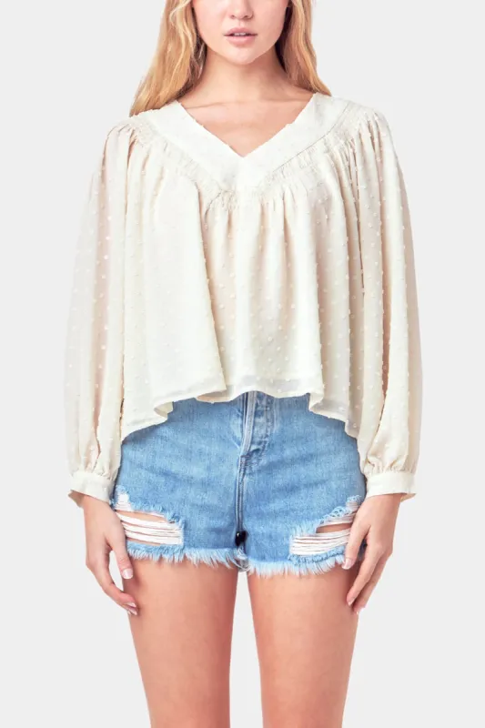 Swiss Dot Long Sleeve Blouse sold by Lord & Taylor
