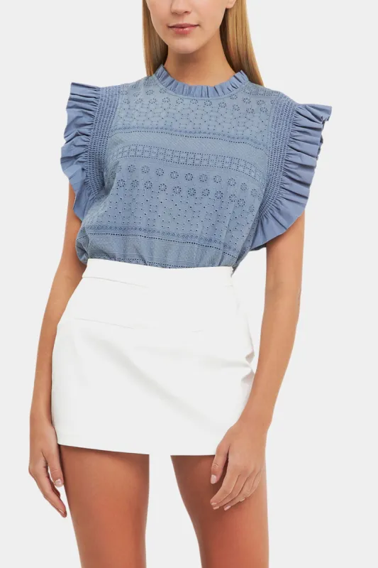 Ruffle Sleeve Embroidered Cotton Top sold by Lord & Taylor