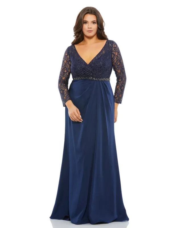 Long Sleeve V Neck A-Line Gown sold by Lord & Taylor