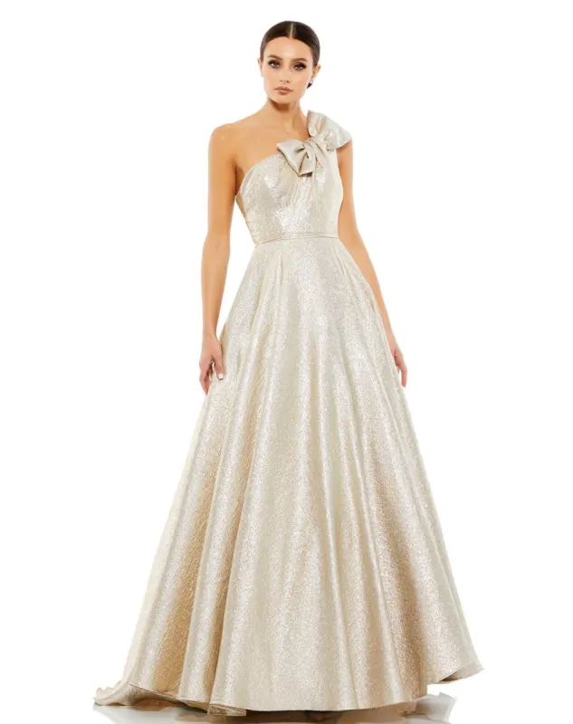 Bow One Shoulder Metallic Ballgown sold by Lord & Taylor