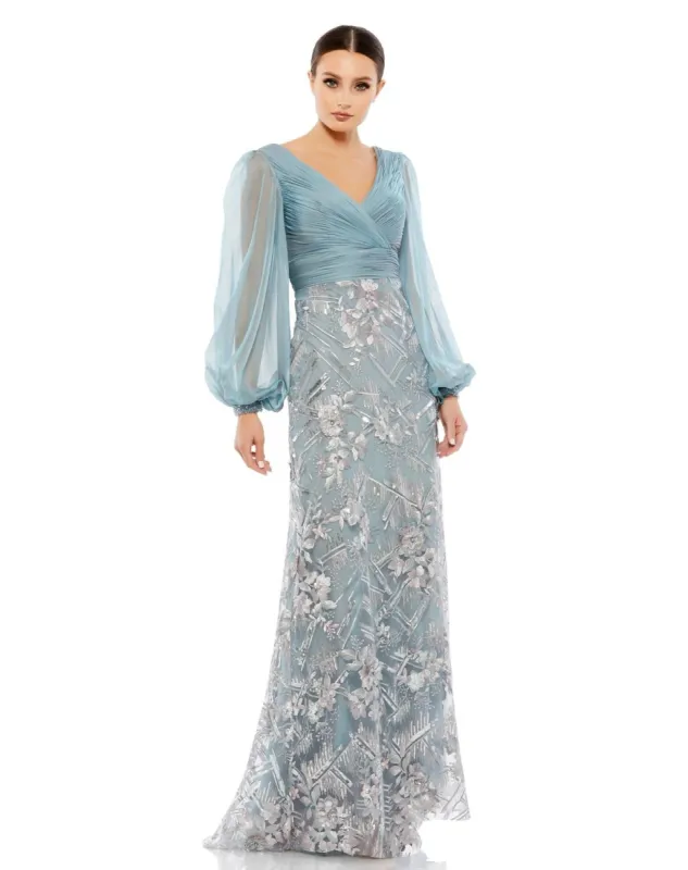 Illusion Puff Sleeve Pleated Bodice Embellished Gown sold by Lord & Taylor