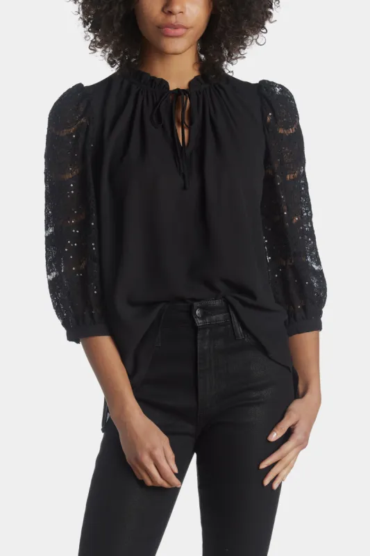 Ruffle Split Neck Blouse With Puff sold by Lord & Taylor